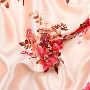 Light Peach And Red Floral Pattern Digital Print Japan Satin Fabric