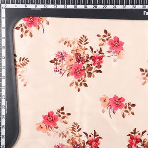 Light Peach And Red Floral Pattern Digital Print Japan Satin Fabric