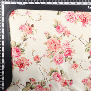 Cream And Pink Floral Pattern Digital Print Japan Satin Fabric