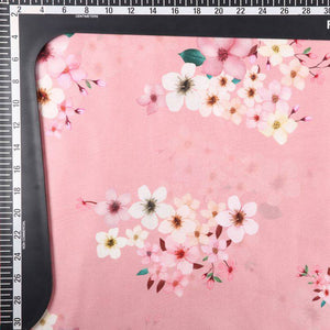 Peach And Rose Pink Floral Pattern Digital Print Japan Satin Fabric