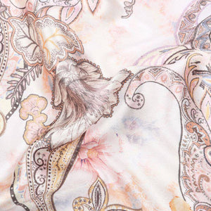 White And Yellow Paisley Pattern Digital Print Japan Satin Fabric