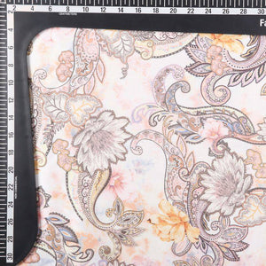 White And Yellow Paisley Pattern Digital Print Japan Satin Fabric