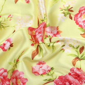 Lime Green And Red Floral Pattern Digital Print Japan Satin Fabric