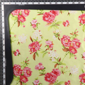 Lime Green And Red Floral Pattern Digital Print Japan Satin Fabric