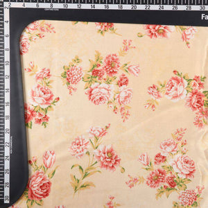 Dusty Yellow And Peach Floral Pattern Digital Print Japan Satin Fabric