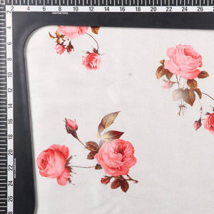 White And Coral Pink Floral Pattern Digital Print Japan Satin Fabric