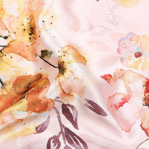 Peach And Yellow Floral Pattern Digital Print Japan Satin Fabric