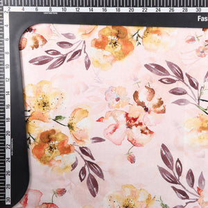 Peach And Yellow Floral Pattern Digital Print Japan Satin Fabric