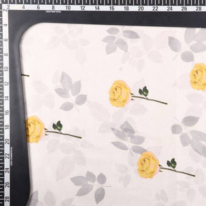 Off White And Yellow Floral Pattern Digital Print Japan Satin Fabric