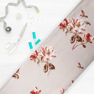 Beige And Light Brown Floral Pattern Digital Print Japan Satin Fabric