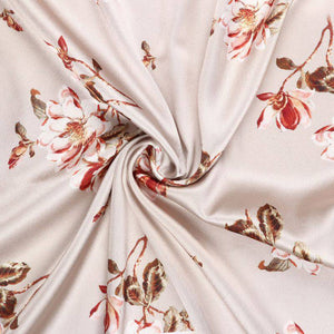 Beige And Light Brown Floral Pattern Digital Print Japan Satin Fabric