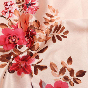 Light Beige And Bright Red Floral Pattern Digital Print Japan Satin Fabric