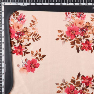 Light Beige And Bright Red Floral Pattern Digital Print Japan Satin Fabric