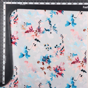 Sky Blue And Purple Floral Pattern Digital Print Japan Satin Fabric