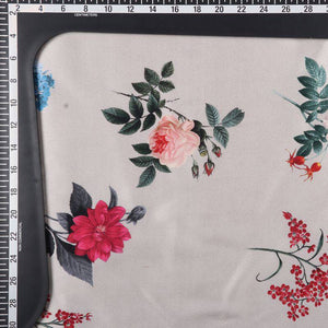 Grey And Red Floral Pattern Digital Print Japan Satin Fabric