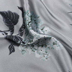 Grey And Peach Floral Pattern Digital Print Japan Satin Fabric