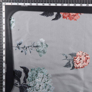 Grey And Peach Floral Pattern Digital Print Japan Satin Fabric