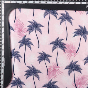 Pink And Dark Blue Floral Pattern Digital Print Japan Satin Fabric