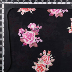 Black And Pink Floral Pattern Digital Print Japan Satin Fabric