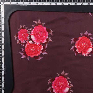 Brown And Light Red Floral Pattern Digital Print Japan Satin Fabric