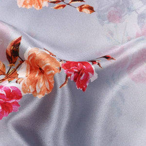 Grey And Pink Floral Pattern Digital Print Japan Satin Fabric