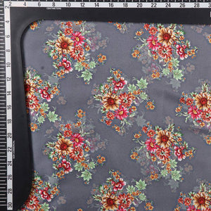 Dark Grey And Red Floral Pattern Digital Print Japan Satin Fabric