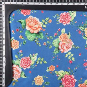 Blue And Yellow Floral Pattern Digital Print Japan Satin Fabric