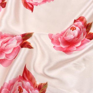 Light Peach And Pink Floral Pattern Digital Print Japan Satin Fabric