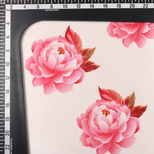 Light Peach And Pink Floral Pattern Digital Print Japan Satin Fabric