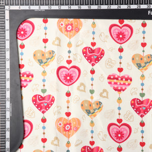 Bright Beige And Pink Heart Pattern Digital Print Japan Satin Fabric