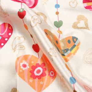 Bright Beige And Pink Heart Pattern Digital Print Japan Satin Fabric