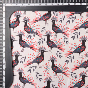 Light Peach And Black Bird Pattern Digital Print Japan Satin Fabric