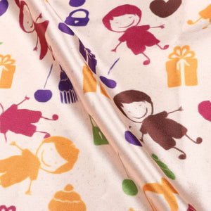 Ivory Cream And Multi Kids Pattern Digital Print Japan Satin Fabric