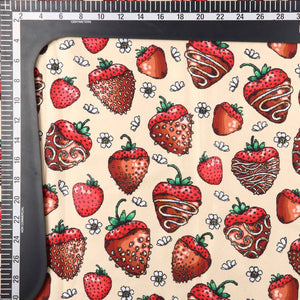 Cream And Brown Fruit Pattern Digital Print Japan Satin Fabric