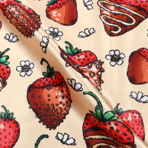 Cream And Brown Fruit Pattern Digital Print Japan Satin Fabric