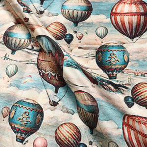 Beige And Blue Balloon Pattern Digital Print Japan Satin Fabric