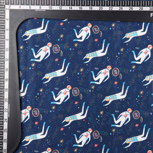 Navy Blue And White Quirky Pattern Digital Print Japan Satin Fabric