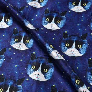 Navy Blue Kids Pattern Digital Print Japan Satin Fabric