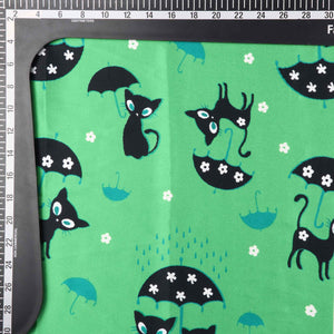 Green And Black Quirky Pattern Digital Print Japan Satin Fabric