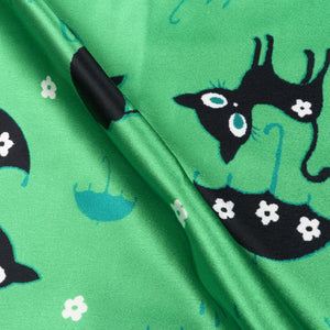 Green And Black Quirky Pattern Digital Print Japan Satin Fabric