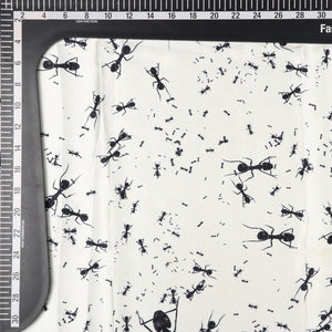 Off White And Black Quirky Pattern Digital Print Japan Satin Fabric