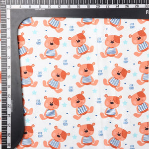 White And Orange Kids Pattern Digital Print Japan Satin Fabric