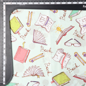 Mint Green And White Object Pattern Digital Print Japan Satin Fabric