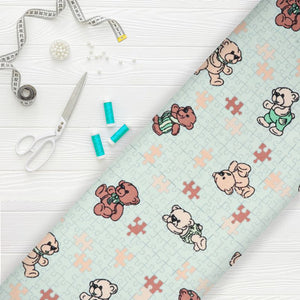 Mint Green And Cream Kids Pattern Digital Print Japan Satin Fabric