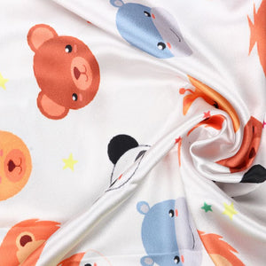 White And Orange Kids Pattern Digital Print Japan Satin Fabric