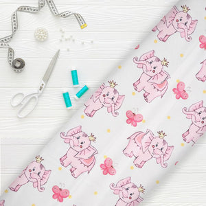 Baby Pink And White Kids Pattern Digital Print Japan Satin Fabric