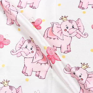 Baby Pink And White Kids Pattern Digital Print Japan Satin Fabric