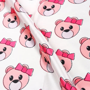 White And Peach Kids Pattern Digital Print Japan Satin Fabric