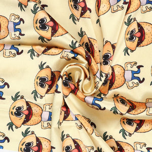 Yellow Kids Pattern Digital Print Japan Satin Fabric