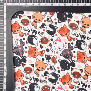 White And Black Kids Pattern Digital Print Japan Satin Fabric